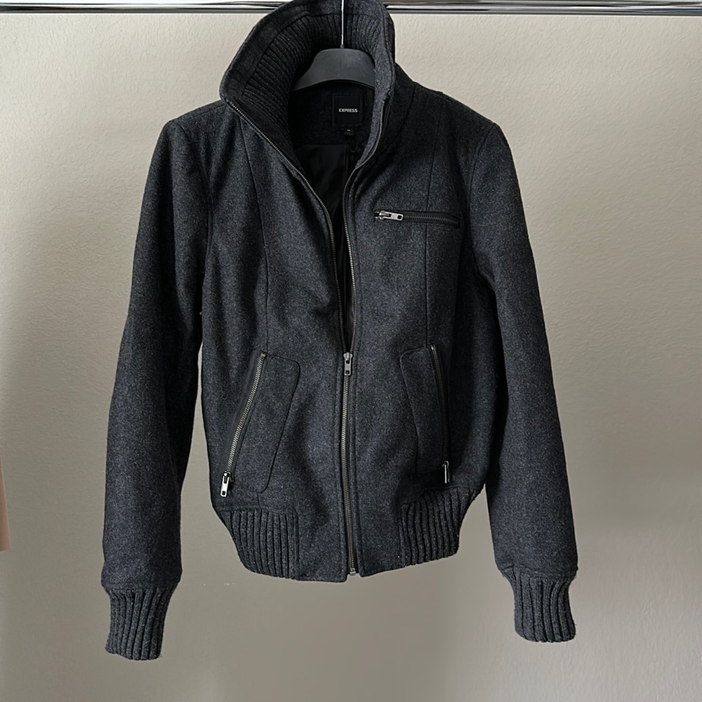 Express Bomber Grey Wool Jacket Size Medium